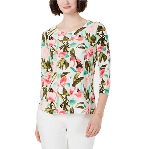 JM Collection SZ 1X Woman’s Beautiful Peony Patches Blouse - Picture 2 of 11